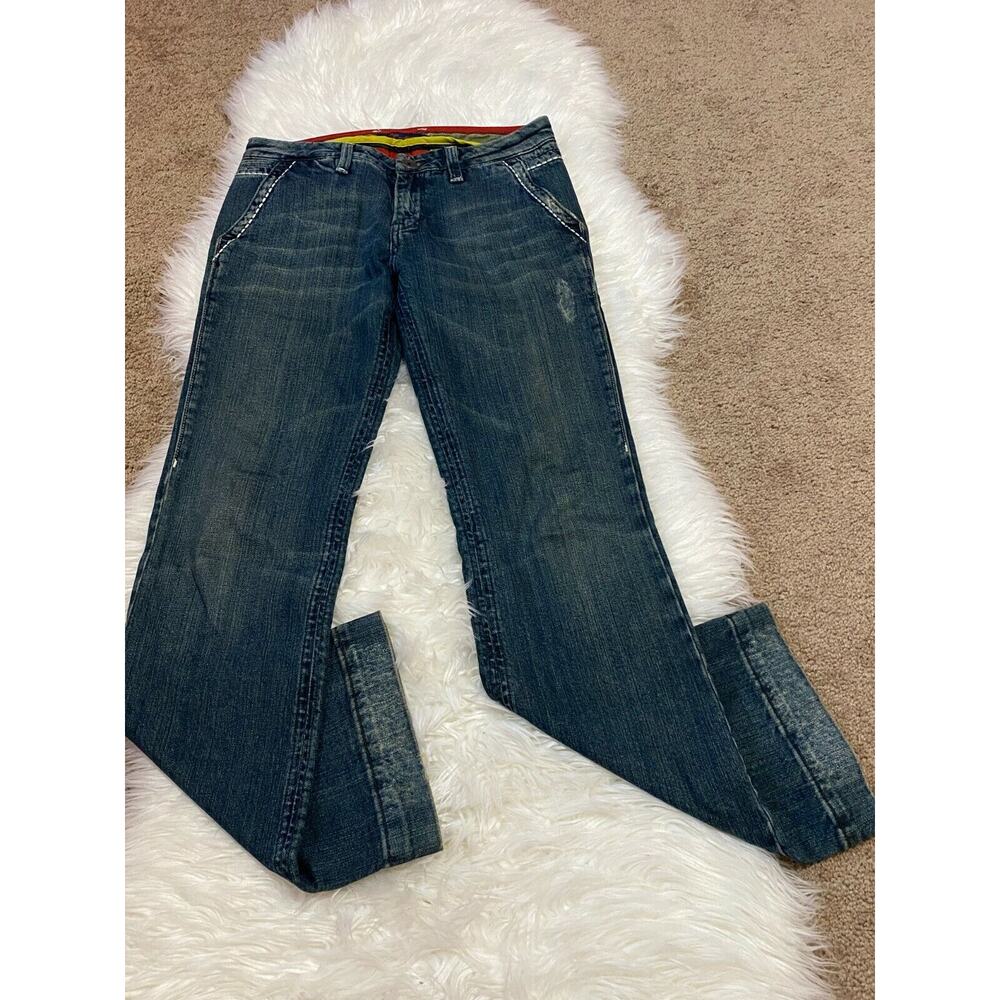 Vertigo Womens Jeans Slash Pockets Belt Loops Low Rise Stretch‎ Blue Size 28
